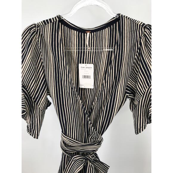 Free People Wrapped Around My Finger M Striped Knit Short Sleeve Wrap Blouse - Picture 3 of 10